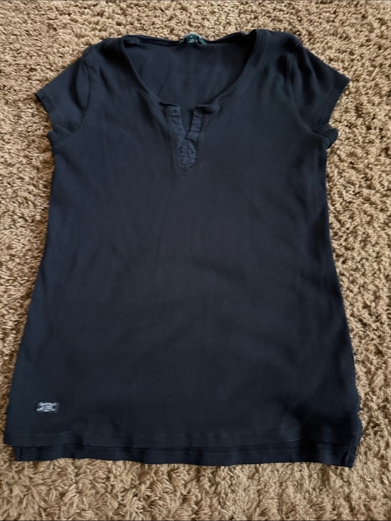 Ralph Lauren Tops - Ralph Lauren Black Short Sleeve Ribbed Notch-Neck Tee